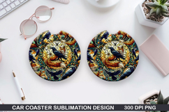 Foxes Wolves Car Coaster Sublimation| Foxes Coaster PNG Product Image 1