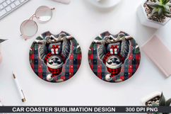 Sloth Car Coaster Sublimation| Christmas Coaster PNG Product Image 1