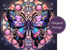 Stained Glass Butterfly Tumbler Wrap PNG, Butterflies PNG Product Image 2