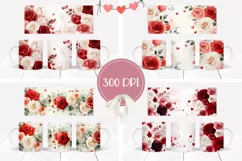 Watercolor Roses Mug Designs, Watercolor Flowers Mug PNG Product Image 2