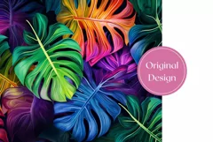 Neon Tropical Leaves Tumbler Wrap Design, Colorful Tumbler Product Image 2