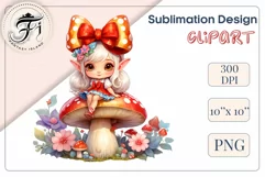 Watercolor Cute Gnome Girl | Sublimation Design Clipart Png Product Image 1