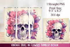 Vintage Skull in flowers Tumbler wrap. Design Sublimation. Product Image 3