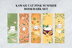 Kawaii Pink Summer Bookmark Set,Cute White Cat in Teacup Product Image 2