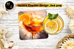 Orange Cocktail Square Coaster design,Cocktail Coaster png Product Image 1