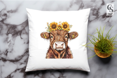 Highland Cow Sunflower Crown Clipart Sublimation PNG Product Image 2