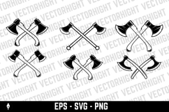 Lumberjack wood works. Crossed lumberjack axes on wooden stu Product Image 2