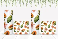 Watercolor Papaya Tumbler Design, Papaya Fruit Tumbler Wrap Product Image 2