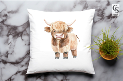 Cute Highland Cow Watercolor Farm Animal Clipart PNG Product Image 3