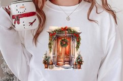 Christmas Door Watercolor Clipart, Christmas Door PNG Product Image 2
