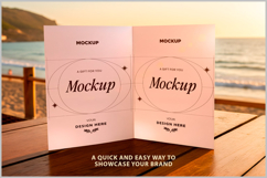 Mockup on Wooden Table by the Beach at Sunset Product Image 2