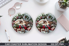 Deer Car Coaster Sublimation| Christmas Coaster PNG Product Image 1