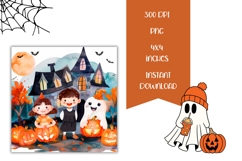 Kids Halloween Square Coasters, Watercolor Halloween Coaster Product Image 2