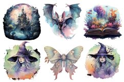 Watercolor Pastel Witch Clipart Bundle, Halloween Witch Art Product Image 4