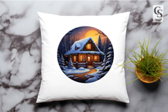 Winter Cabin Snowy Night Illustration Sublimation SVG PNG Product Image 3
