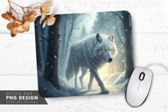 Enchanted Snowy Forest Wolf Mouse Pad PNG Design Product Image 1