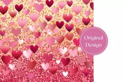 Pink Hearts Tumbler Wrap, Glitter Tumbler Sublimation Design Product Image 2