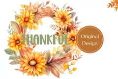Thankful Tumbler Wrap Design, Sunflower Wreath Sublimation Product Image 2