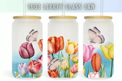 Tulip butterfly watercolor flower 16oz Libby Glass Can Product Image 1
