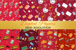 Red 100 Days of School Digital Paper Patterns Design Product Image 2