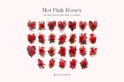 Watercolor Hot Pink Roses Cliparts Product Image 2