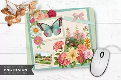 Butterfly and Floral Scrapbook Mouse Pad PNG Design Product Image 1