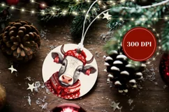 Christmas Product Tag, Christmas Cow Round Ornament PNG Product Image 2