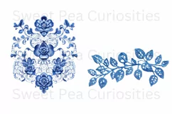 Embroidery, Flowers, Lace, Elements, Clipart, Blue, PNG Product Image 2