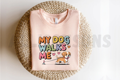 Playful Dog Walks Me Cartoon Sublimation Design For Apparel Product Image 2