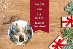 Christmas Round Earring, Watercolor Winter Bear Sublimation Product Image 2