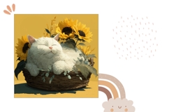 Cartoon Cat Pillow, Sunflowers Pillowcase, Yellow Pillow PNG Product Image 2