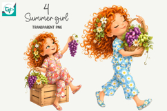 Whimsical Summer Fruit Girls Clipart, Summer Girls Clipart Product Image 1