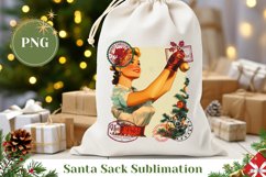 Retro Woman Santa Sack, Retro Christmas Gift Bag Sublimation Product Image 1