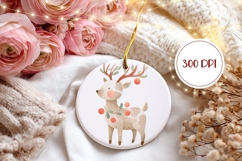 Cartoon Christmas Deer Round Ornament Sublimation Product Image 2