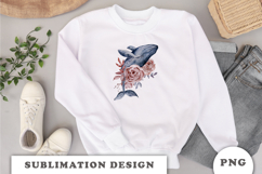 Watercolor Whale with Flowers png Product Image 2