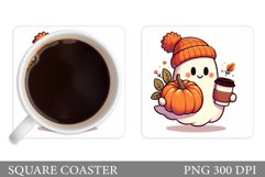 Cute Ghost Coaster Design. Halloween Sublimation Product Image 1