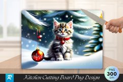 Kitten with Christmas Bell under Snowy Cutting Board PNG Product Image 1