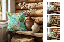 Easter Pillow Case Template, Watercolor Easter Eggs Pillow Product Image 2