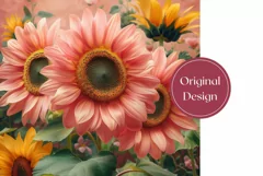 Sunflowers Tumbler Wrap Design, Pink Sunflowers Sublimation Product Image 2