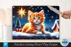Christmas Star Gaze Kitten on a Snowy Cutting Board PNG Product Image 1