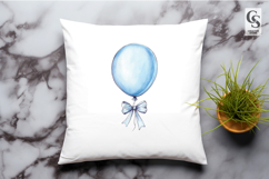 Blue Balloon with Bow Watercolor Clipart Sublimation PNG Product Image 2
