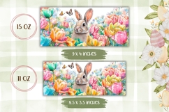 Cartoon Easter Bunny Mug, Watercolor Tulips Mug Design Product Image 2