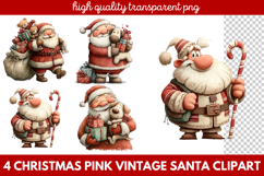 Pink Vintage Santa Clipart | Retro Christmas Santa PNG Product Image 1