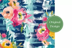 Cute Flowers Tumbler Wrap, Blue Stripes Tumbler Design Product Image 2