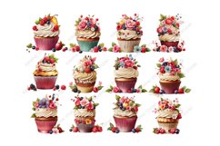 Floral Cupcake Clipart, Fruits Cupcake Clipart Product Image 2