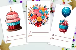 Birthday Gift Tags PNG. Birthday Stickers PNG Product Image 1