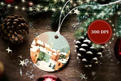 Christmas Village Ornament, Cozy Winter Round Ornament PNG Product Image 2