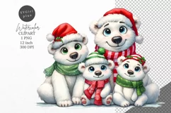 Christmas clipart, Polar bear family clipart, Christmas Product Image 1