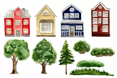 Watercolor houses clipart. house illustration,hand drawing Product Image 2