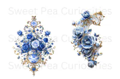 Blue Toile, Ephemera, PNG, Clipart, Junk Journal, flowers Product Image 2